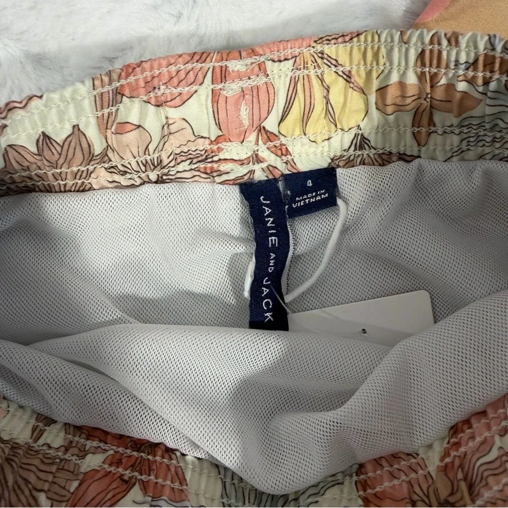 Janie and Jack Floral Drawstring  swim Shorts - Tan & Beige size 4 / 5